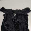 SHENHE Women's Goth Top Lace Trim Velvet Off Shoulder Short Sleeve Punk Top Shirt (Medium, Black)