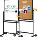 Max-officoo Double Sided Whiteboard & Cork Board on Wheels 30"x40" Adjustable Height & Angle Mobile Magnetic Dry Erase Board with Rolling Stand