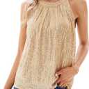 GRACE KARIN Sequin Halter Tops for Women Sleeveless Sparkly Shiny Tank Tops Ruched Flowy Sparkly Club Outfits Party Shirt, Champagne, Small 