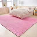 Light Pink Faux Fur Striped Plush Area Rug for Bedroom Living Room Sofa,6'x9' Fluffy Shaggy Rectangular Square Rug for Kids Teen Girls Room,Furry Carpet Rug for Nursery Baby Room