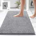 Chenille Bathroom Rugs Sets 2 Piece, Thick Plush Bath Rugs Non Slip Washable, Tub and Shower Soft Microfiber Bathroom Floor Mat, 32x20 Plus 24x17 Inches Grey (20"x31"+17"x24")