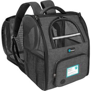 PetAmi Expandable Dog Backpack Carrier for Cats & Pets, Breathable Cat Carrier Backpack with Top Window & Multi-Entry, Ventilated Foldable Travel Carrier for Small Medium Pets up to 18 lbs, Dark Gray