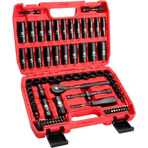 LLNEDL 3/8" Drive Impact Socket Set 95Pcs, Spark Plug Socket (5/8", 13/16"), 6 Point Metric & SAE from 5/16"- 3/4", 8-22mm, CR-V Deep & Shallow Kit with Quick Release Ratchet (72-Tooth) for Home & DIY