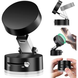 Vacuum Suction Magnetic Phone Mount,Double Sided Magnetic Suction Cup Phone Mount for Car/Mirror/Smooth Surface Foldable and Retractable Universal Cell Phone Holder Stand Mount for All Phones Black
