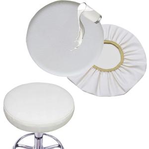 Bifaunvogel Stool Covers Round Set of 2 Waterproof PU Round Bar Stool Covers with Elastic Bands Round Stool Cushion Covers Slipcovers Kitchen Swivel Bar Stool Chair Seat Covers 13 Inch White