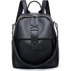 Genuine Leather Backpack Purse For Women Black Real Soft Leather Travel Convertible Ladies Shoulder Bag