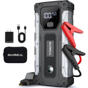 Sharmeal Car Jump Starter 5000A, Jump Starter Battery Pack for 10.0L Gas and 9.0L Diesel, 12V Portable Jump Box with LED Light