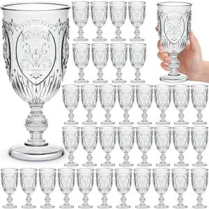 Wiwiqing Vintage Plastic Wine Glass Goblets 10oz, Clear, 36 Pack, 2.8 inch/8 cm (EXP 10/23/26)