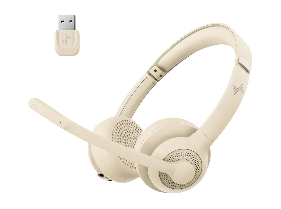 Wireless Headset with AI Noise Cancelling Microphone Bluetooth Headset - Bluetooth V5.2 Headphones with USB Dongle & Mic Mute for Computer/Laptop/PC/iPhone/Android/Cell Phones (White)