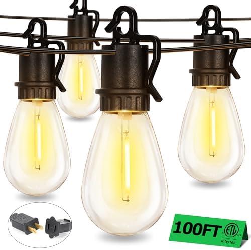TDLOL 100FT Outdoor String Lights with 35 Shatterproof Patio Deals S14 Vintage Edison Bulbs E12 Sockets,2700K Dimmable Outdoor Lights,IP55 Waterproof LED String Lights for Outside, Patio Lights