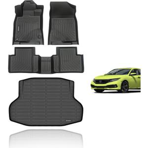 KELCSEECS Floor Mats & Cargo Liner for 2016-2021 Civic Sedan/2017-2021 Civic Si Not Fit Hatchback/Sport/Coupe/Type R Car Mats All Weather Floor Liners Trunk Mat Cargo Mat Civic Floor Mats