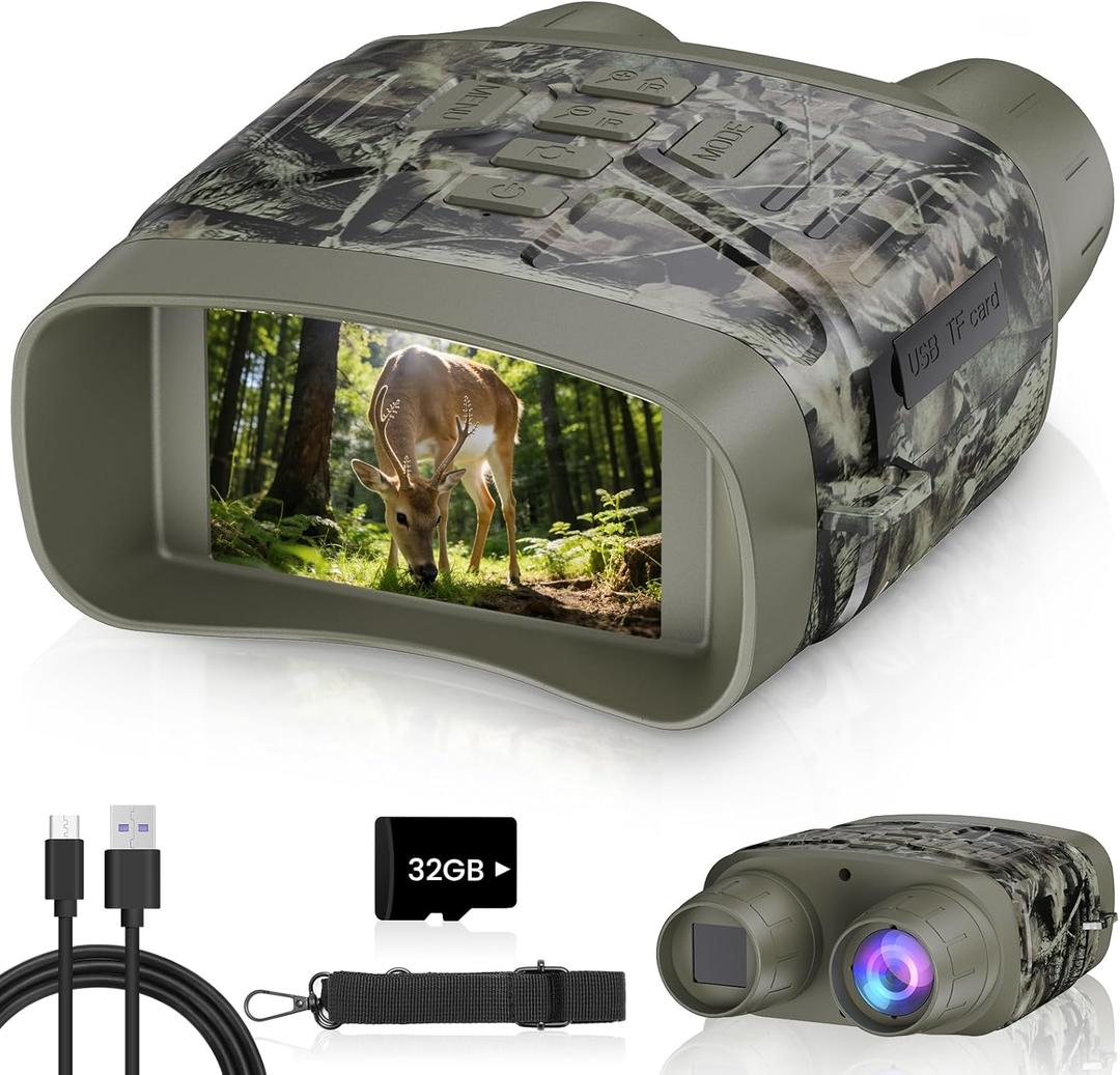 HEXEUM Night Vision Goggles - 4K Night Vision Binoculars for Adults, 3'' HD Screen Binoculars can Save Photo and Video with 32GB TF Card, Camouflage, NV4000C