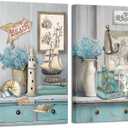 iHAPPYWALL 2 Pieces Nautical Beach Canvas Wall Art Rustic Lighthouse Sailboat Coastal Still Life Teal and Grey Picture for Bedroom Office Home Decor Ready to Hang 16x24inchx2pcs (Teal)