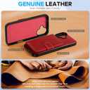 SHIELDON Wallet Case for iPhone 16 Plus 6.7" 2024, Genuine Leather Non-Detachable Magnetic RFID Blocking Card Holder, Slim Shockproof Protective Case Compatible with iPhone 16 Plus - Retro Red