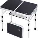 Sportneer Camping Table: Adjustable Height Small Folding Table 23.6" L x 15.7" W 4 Height with Mesh Layer - Compact & Portable Camping Essentials for Outdoor Camp Garden Picnic BBQ Dining Cooking