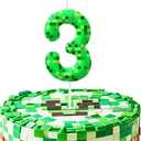Green Pixel 3rd Birthday Number Candles, Number 3 Candle Cake Topper Decorations for Green Pixel Game Themed Parties, Birthday Cake Candles for Boys Girls Kids Party Supplies