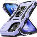 DEERLAMN Case for iPhone 17 6.3-Inch with Slide Camera Cover + Screen Protector (2 Packs), Rotated Ring Kickstand Military Grade Shockproof Protective Cover-Light Purple