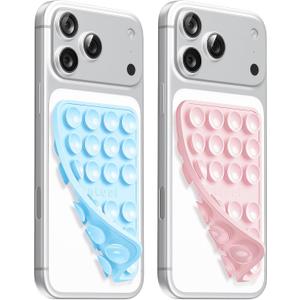 4 x Anteel Double-Sided Silicone Suction Phone Case Mount, Enhanced Suction Cup Power and Thickened Grip for Selfies and Videos, Durable, Hands-Free Non Slip Accessories, 2.36"x3.66" (LBL&LPK)