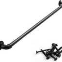 Pipe Stair Handrail, 3 Ft Metal Staircase Handrail, Black Galvanized Industrial Iron Hand Rail for Indoor & Outdoor Wall Mount Support, Wall Hand Railing,Safety Handle, Steps Baluster(HR01) (3 Feet)