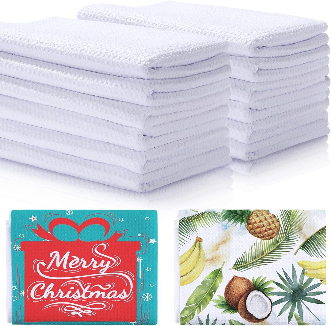 Breling Sublimation Kitchen Towel Blanks 16 x 24Inch, Microfiber Waffle Weave Sublimation Tea Towels Fast Drying Absorbent for Home Kitchen Gifts(48 Pieces)