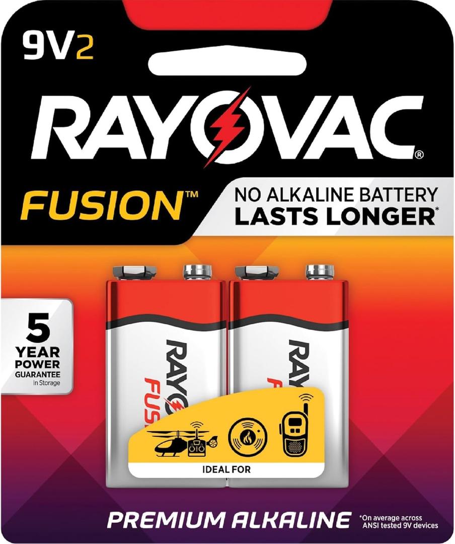 Rayovac Fusion Advanced Alkaline Batteries, 9V, 2/Pack