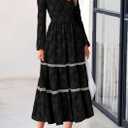 PRETTYGARDEN Long Sleeve Dress for Women 2026 Fall Elegant Modest Floral Boho Smocked Flowy Wedding Guest Midi Dresses (M)