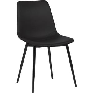 Armen Living Monte Mid Century Modern Dining Accent Chair for Table Kitchen Desk Vanity in Black Faux Leather with Black Metal Legs