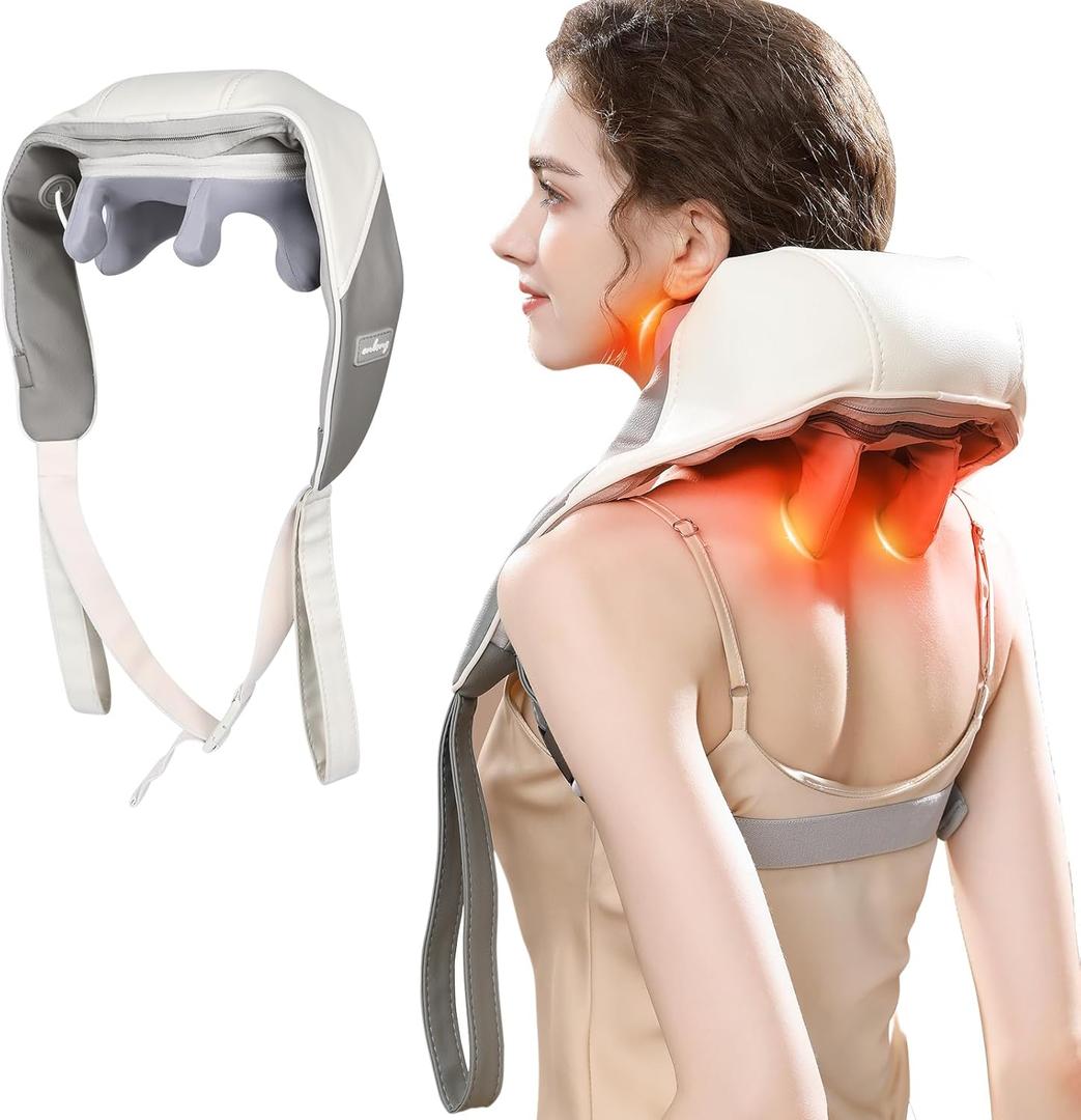 Neck Massager,Massagers for Neck and Shoulder with Heat,Electric Neck Massager with Heat at Home for Muscle Relaxation,Best Gift for Men Women Dad Mom (White Gray)