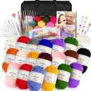 Aeelike 20pcs Acrylic Yarn for Crocheting, Crotcheting Set for Beginners, Crochet Kit with Everything Include 1093 Yards Yarn, Aluminum Crochet Hooks,Step-by-Step Instruction and Black Organiser Bag