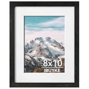 IBUYKE 8x10 Picture Frame, Solid Oak Wood 8x10 Photo Frame with Mat to 5x7, 10x8 Picture Frames With Tempered Glass, Tabletop or Wall Mount Display, Home Decor, Black Oak 8 x 10 Frame, UWPF0810B
