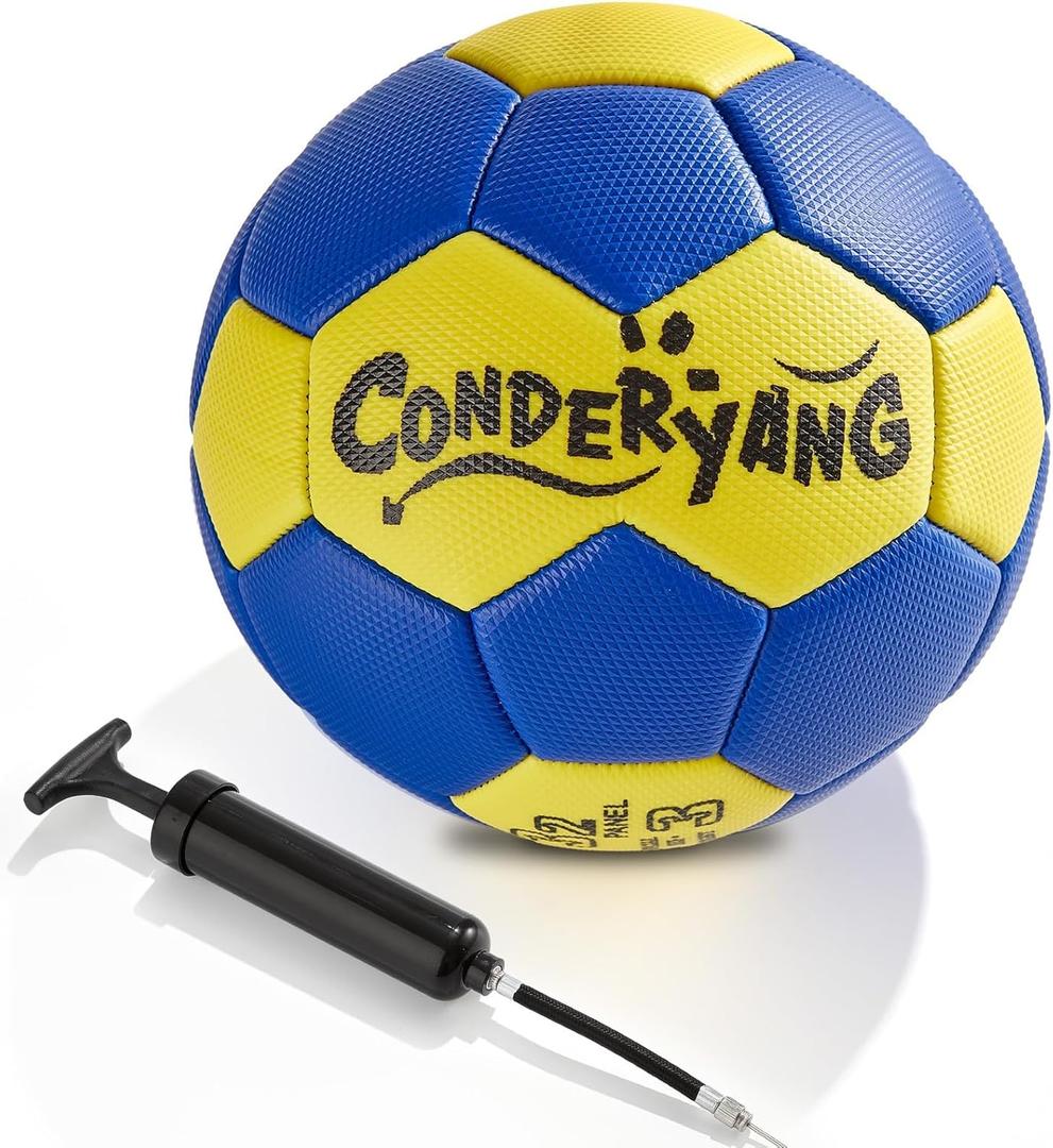 Handball Ball with Pump Needle PU Blue and Yellow Hand Ball Balls Single Handball Attractive and Durable Design for Youth League Game Training Practice (7.1 Inch Size3)