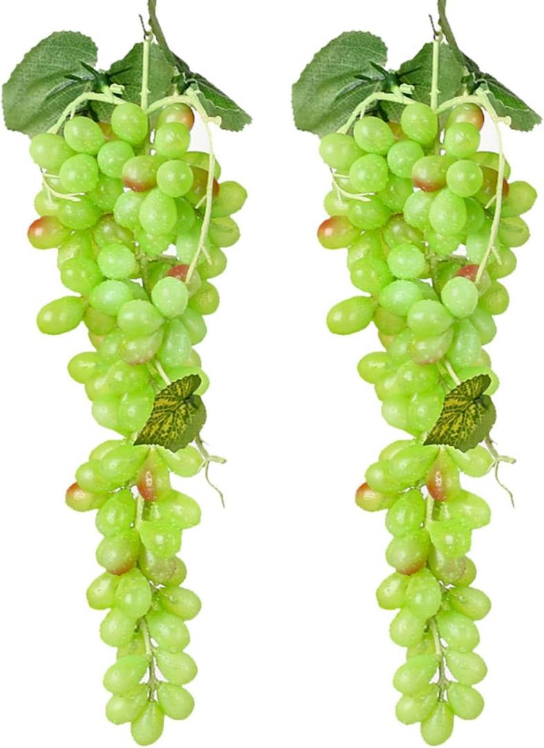 2pcs Green Lifelike Grape Artificial Grape Fruits Fake Grape Bundles for Home Aesthetics Creative Design Garden Basket Store Decoration Education Props(110Grains 13 inches)