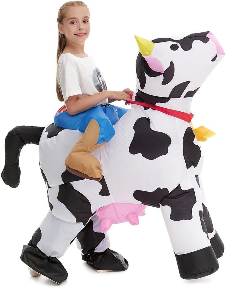 Inflatable Cow Costume Kids Boys Girls, Blow up Ride on Animal Cosplay Teen, Riding Halloween Rider Clothes Child 7-10 Yrs (47"-59")