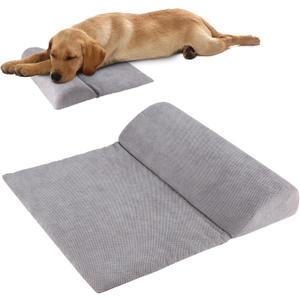 Dog Bolster Pillow with High Resilience Foam, Headrest for Medium Small Dogs, Benefit for Cervical Vertebra and Neck, Easy to Carry, Machine Washable CoverEasy to Clean (Light Grey)