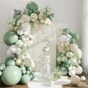 Sage Green Balloon Arch Kit 108Pcs Double Stuffed Pearl Green Sage Green Sand White Clear Balloons for Bridal Shower Baby Shower Birthday Wedding Engagement Party Decorations