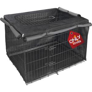 Explore Land Dog Crate Cover for 42 Inches Wire Cage, Heavy-Duty Lattice Pet Kennel Enclosure Compatible with 1 2 3 Doors Standard Metal Cage (Black)