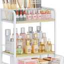 HapiRm Makeup Organizer Countertop with Drawer - Large Capacity Vanity Organizer with Dividers, Bathroom and Bedroom Desk Cosmetic Display Case for Storage Skincare, Makeup Brush, Dresser, Perfume (2 Tier, Natural)