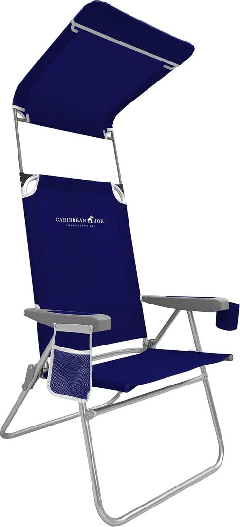 Caribbean Joe Folding Beach Chair, 1 Position High Back Outdoor Camping Chair with Canopy, Lightweight and Portable, 23.25in x 26.4in x 42.5in
