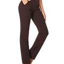 Tapata Women's, Stretchy Straight Dress Pants with Pockets Tall, Petite, Regular for Office Work Business 32", Brown, XL