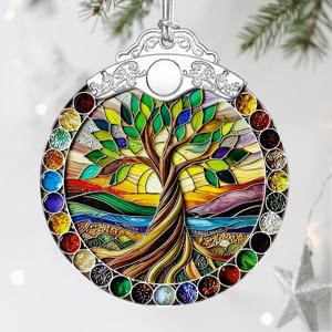 3 x Stained Glass Ornament, Tree of Life Christmas Ornaments, Christmas Tree Ornaments, Holiday Ornament & Festive Home Decor, Exquisite Party Gifts for Nature Lovers & Tree of Life Gifts