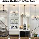RUIYEY Gold Chandeliers for Dining Room - 28" 5-Light Modern Mid-Century Chandelier with Flower Scalloped Fabric Shades, Height Adjustable Farmhouse Pendant Ceiling Light Fixture for Bedrooms Kitchen