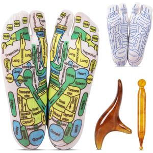 Reflexology Socks Set with Tools, 2 Pairs Chiro Acupressure Acupuncture Trigger Point Foot Pain Relief Remedy Acupoint Massage Birthday Gifts for Women