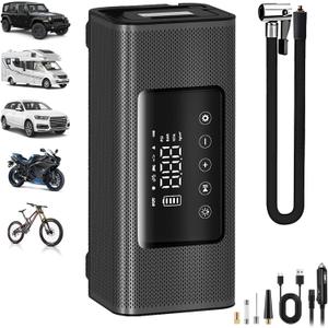 Dexico Portable Air Compressor Tire Inflator -Upgrade 16000mAh Electric Air Pump for Car Tires-150 PSI Tire Pump-Cordless Tire Inflation with Pressure Gauge Emergency Light for Car, Truck, Black