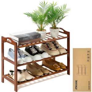 3 Tier Bamboo Shoe Rack, Shoe Shelf Shoes Rack Shoe Organizer for Closet, Entryway, Bedroom, Living Room, Front Door, Studio, Bathroom