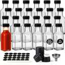 WERTIOO Hot Sauce Bottles 24-Pack 5oz Small Glass Bottles with Caps - Leakproof Square Mini Glass Sauce Containers for Tabasco, Vinegar, Chili Oil - Empty for Liquid Storage, Party Favors, Gifting (Clear)