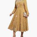 ONTINVA Womens Glitter Sequined Dress Crew Neck Long Sleeve Ruffle Hem Swing Club Cocktail Party Maxi Dresses XL