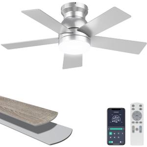Ohniyou 32'' Silver Low Profile Ceiling Fan with Lights, Remote/APP Control