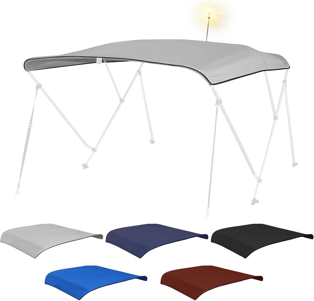 Bimini Top Replacement Canvas with Light Hole for Boat, 4 Bow 8L 91-96W Bimini Top Cover with Storage Boot, 900D Heavy Duty Waterproof Marine Polyester, Without Frame, Gray