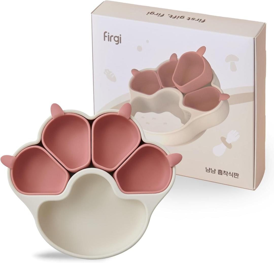 MEOW Dry Rose Divided Silicone Toddler Suction Plates Non-Slip Silicon Plate for Baby Led Weaning Supplies BPA Free Travel Non-Toxic Kids Tray with Suction