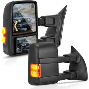 DWVO Towing Mirrors Compatible with 08-16 Ford F250 F350 F450 F550 Super Duty Mirror with Heated Folding Amber Turn Signal Light Power Manual Telescoping Pair Black